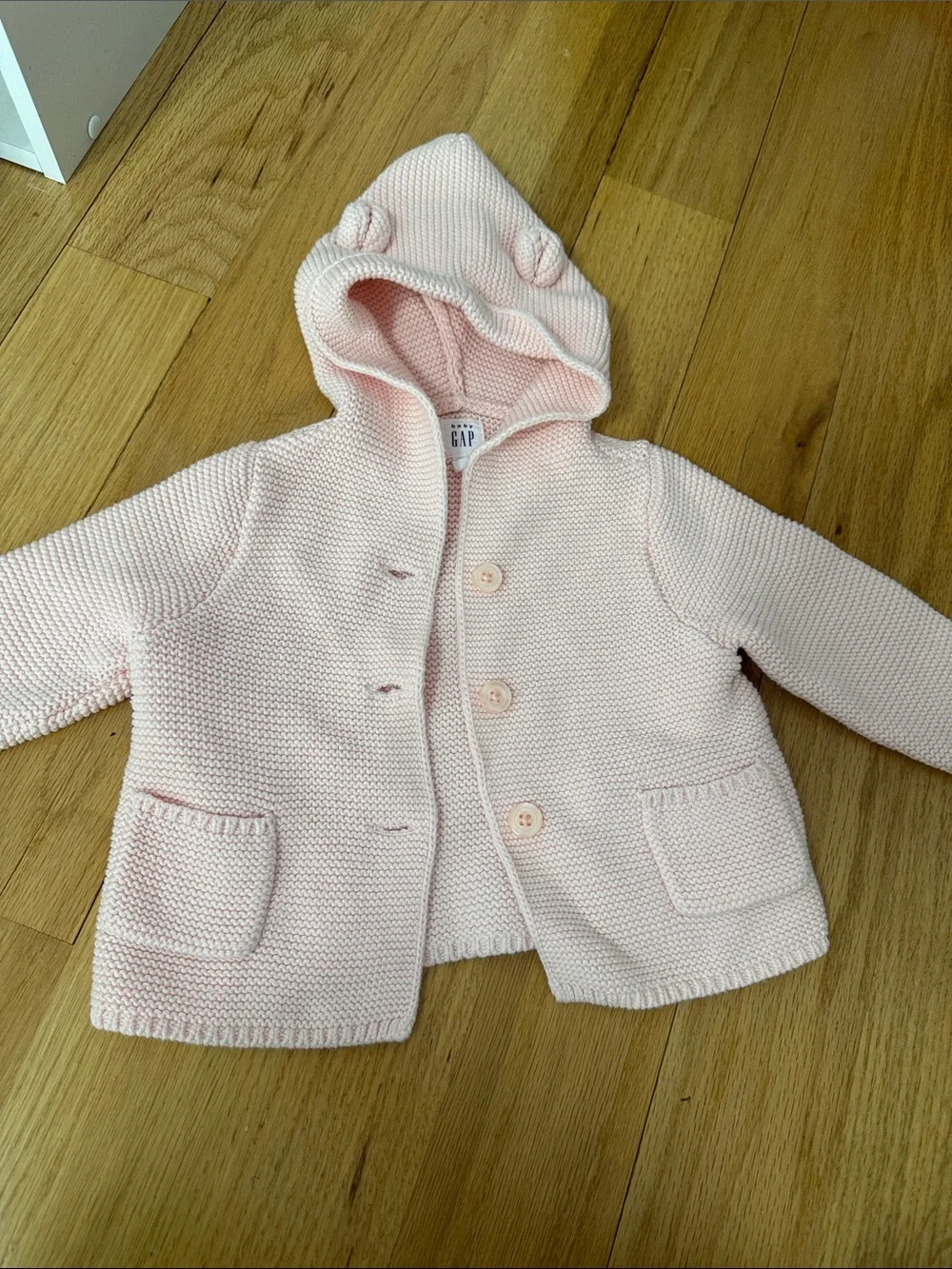 GAP Light Pink Hooded Knit Baby Cardigan